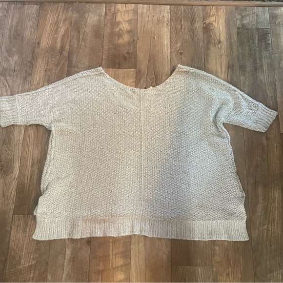 Free People grey chunky knit v neck 3/4 sleeve sweater size large - Picture 2 of 7